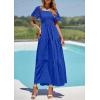 imagePRETTYGARDEN Womens Summer Puff Short Sleeve Maxi Dress Square Neck Smocked Tiered Ruffle A Line Long Flowy Beach DressesRoyal Blue