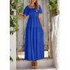 imagePRETTYGARDEN Womens Summer Puff Short Sleeve Maxi Dress Square Neck Smocked Tiered Ruffle A Line Long Flowy Beach DressesRoyal Blue