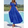 imagePRETTYGARDEN Womens Summer Puff Short Sleeve Maxi Dress Square Neck Smocked Tiered Ruffle A Line Long Flowy Beach DressesRoyal Blue