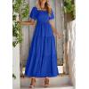 imagePRETTYGARDEN Womens Summer Puff Short Sleeve Maxi Dress Square Neck Smocked Tiered Ruffle A Line Long Flowy Beach DressesRoyal Blue