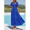 imagePRETTYGARDEN Womens Summer Puff Short Sleeve Maxi Dress Square Neck Smocked Tiered Ruffle A Line Long Flowy Beach DressesRoyal Blue