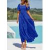 imagePRETTYGARDEN Womens Summer Puff Short Sleeve Maxi Dress Square Neck Smocked Tiered Ruffle A Line Long Flowy Beach DressesRoyal Blue