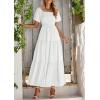 imagePRETTYGARDEN Womens Summer Puff Short Sleeve Maxi Dress Square Neck Smocked Tiered Ruffle A Line Long Flowy Beach DressesWhite