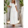 imagePRETTYGARDEN Womens Summer Puff Short Sleeve Maxi Dress Square Neck Smocked Tiered Ruffle A Line Long Flowy Beach DressesWhite
