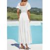 imagePRETTYGARDEN Womens Summer Puff Short Sleeve Maxi Dress Square Neck Smocked Tiered Ruffle A Line Long Flowy Beach DressesWhite