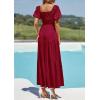 imagePRETTYGARDEN Womens Summer Puff Short Sleeve Maxi Dress Square Neck Smocked Tiered Ruffle A Line Long Flowy Beach DressesWine Red