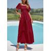 imagePRETTYGARDEN Womens Summer Puff Short Sleeve Maxi Dress Square Neck Smocked Tiered Ruffle A Line Long Flowy Beach DressesWine Red