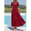 imagePRETTYGARDEN Womens Summer Puff Short Sleeve Maxi Dress Square Neck Smocked Tiered Ruffle A Line Long Flowy Beach DressesWine Red