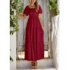 imagePRETTYGARDEN Womens Summer Puff Short Sleeve Maxi Dress Square Neck Smocked Tiered Ruffle A Line Long Flowy Beach DressesWine Red