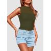 imagePRETTYGARDEN Womens Summer Sheer Mesh Tank Tops 2025 Trendy Casual Sleeveless Mock Neck Ruched Slim Fitted Going Out ShirtsArmy Green