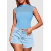 imagePRETTYGARDEN Womens Summer Sheer Mesh Tank Tops 2025 Trendy Casual Sleeveless Mock Neck Ruched Slim Fitted Going Out ShirtsLight Blue