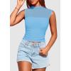 imagePRETTYGARDEN Womens Summer Sheer Mesh Tank Tops 2025 Trendy Casual Sleeveless Mock Neck Ruched Slim Fitted Going Out ShirtsLight Blue