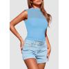 imagePRETTYGARDEN Womens Summer Sheer Mesh Tank Tops 2025 Trendy Casual Sleeveless Mock Neck Ruched Slim Fitted Going Out ShirtsLight Blue