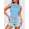 imagePRETTYGARDEN Womens Summer Sheer Mesh Tank Tops 2025 Trendy Casual Sleeveless Mock Neck Ruched Slim Fitted Going Out ShirtsLight Blue