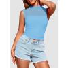 imagePRETTYGARDEN Womens Summer Sheer Mesh Tank Tops 2025 Trendy Casual Sleeveless Mock Neck Ruched Slim Fitted Going Out ShirtsLight Blue