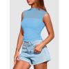 imagePRETTYGARDEN Womens Summer Sheer Mesh Tank Tops 2025 Trendy Casual Sleeveless Mock Neck Ruched Slim Fitted Going Out ShirtsLight Blue