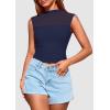 imagePRETTYGARDEN Womens Summer Sheer Mesh Tank Tops 2025 Trendy Casual Sleeveless Mock Neck Ruched Slim Fitted Going Out ShirtsNavy