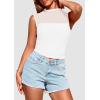 imagePRETTYGARDEN Womens Summer Sheer Mesh Tank Tops 2025 Trendy Casual Sleeveless Mock Neck Ruched Slim Fitted Going Out ShirtsWhite