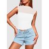 imagePRETTYGARDEN Womens Summer Sheer Mesh Tank Tops 2025 Trendy Casual Sleeveless Mock Neck Ruched Slim Fitted Going Out ShirtsWhite