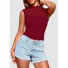 imagePRETTYGARDEN Womens Summer Sheer Mesh Tank Tops 2025 Trendy Casual Sleeveless Mock Neck Ruched Slim Fitted Going Out ShirtsWine Red