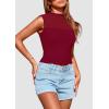 imagePRETTYGARDEN Womens Summer Sheer Mesh Tank Tops 2025 Trendy Casual Sleeveless Mock Neck Ruched Slim Fitted Going Out ShirtsWine Red