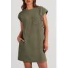 imagePRETTYGARDEN Womens Summer Short T Shirt Dress Cap Sleeve Crew Neck Casual Loose Basic Mini DressesArmy Green