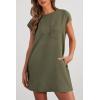 imagePRETTYGARDEN Womens Summer Short T Shirt Dress Cap Sleeve Crew Neck Casual Loose Basic Mini DressesArmy Green