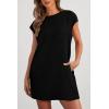 imagePRETTYGARDEN Womens Summer Short T Shirt Dress Cap Sleeve Crew Neck Casual Loose Basic Mini DressesBlack