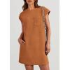 imagePRETTYGARDEN Womens Summer Short T Shirt Dress Cap Sleeve Crew Neck Casual Loose Basic Mini DressesBrown Yellow