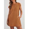 imagePRETTYGARDEN Womens Summer Short T Shirt Dress Cap Sleeve Crew Neck Casual Loose Basic Mini DressesBrown Yellow