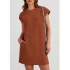 imagePRETTYGARDEN Womens Summer Short T Shirt Dress Cap Sleeve Crew Neck Casual Loose Basic Mini DressesCaramel