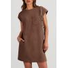 imagePRETTYGARDEN Womens Summer Short T Shirt Dress Cap Sleeve Crew Neck Casual Loose Basic Mini DressesCoffee