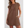 imagePRETTYGARDEN Womens Summer Short T Shirt Dress Cap Sleeve Crew Neck Casual Loose Basic Mini DressesCoffee
