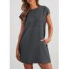 imagePRETTYGARDEN Womens Summer Short T Shirt Dress Cap Sleeve Crew Neck Casual Loose Basic Mini DressesDark Grey