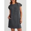 imagePRETTYGARDEN Womens Summer Short T Shirt Dress Cap Sleeve Crew Neck Casual Loose Basic Mini DressesDark Grey