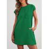 imagePRETTYGARDEN Womens Summer Short T Shirt Dress Cap Sleeve Crew Neck Casual Loose Basic Mini DressesGreen