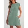 imagePRETTYGARDEN Womens Summer Short T Shirt Dress Cap Sleeve Crew Neck Casual Loose Basic Mini DressesGrey Green