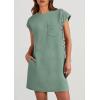 imagePRETTYGARDEN Womens Summer Short T Shirt Dress Cap Sleeve Crew Neck Casual Loose Basic Mini DressesGrey Green