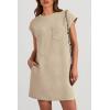 imagePRETTYGARDEN Womens Summer Short T Shirt Dress Cap Sleeve Crew Neck Casual Loose Basic Mini DressesLight Khaki