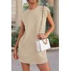 imagePRETTYGARDEN Womens Summer Short T Shirt Dress Cap Sleeve Crew Neck Casual Loose Basic Mini DressesLight Khaki