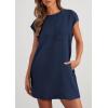 imagePRETTYGARDEN Womens Summer Short T Shirt Dress Cap Sleeve Crew Neck Casual Loose Basic Mini DressesNavy