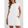 imagePRETTYGARDEN Womens Summer Short T Shirt Dress Cap Sleeve Crew Neck Casual Loose Basic Mini DressesWhite