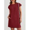 imagePRETTYGARDEN Womens Summer Short T Shirt Dress Cap Sleeve Crew Neck Casual Loose Basic Mini DressesWine Red