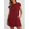 imagePRETTYGARDEN Womens Summer Short T Shirt Dress Cap Sleeve Crew Neck Casual Loose Basic Mini DressesWine Red