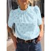 imagePRETTYGARDEN Womens Summer Tops 2025 Trendy Short Sleeve Eyelet Embroidered Dressy Casual Blouse ShirtsLight Blue