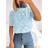 imagePRETTYGARDEN Womens Summer Tops 2025 Trendy Short Sleeve Eyelet Embroidered Dressy Casual Blouse ShirtsLight Blue