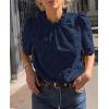 imagePRETTYGARDEN Womens Summer Tops 2025 Trendy Short Sleeve Eyelet Embroidered Dressy Casual Blouse ShirtsNavy