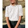 imagePRETTYGARDEN Womens Summer Tops 2025 Trendy Short Sleeve Eyelet Embroidered Dressy Casual Blouse ShirtsWhite