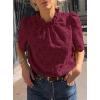 imagePRETTYGARDEN Womens Summer Tops 2025 Trendy Short Sleeve Eyelet Embroidered Dressy Casual Blouse ShirtsWine Red