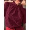 imagePRETTYGARDEN Womens Summer Tops 2025 Trendy Short Sleeve Eyelet Embroidered Dressy Casual Blouse ShirtsWine Red